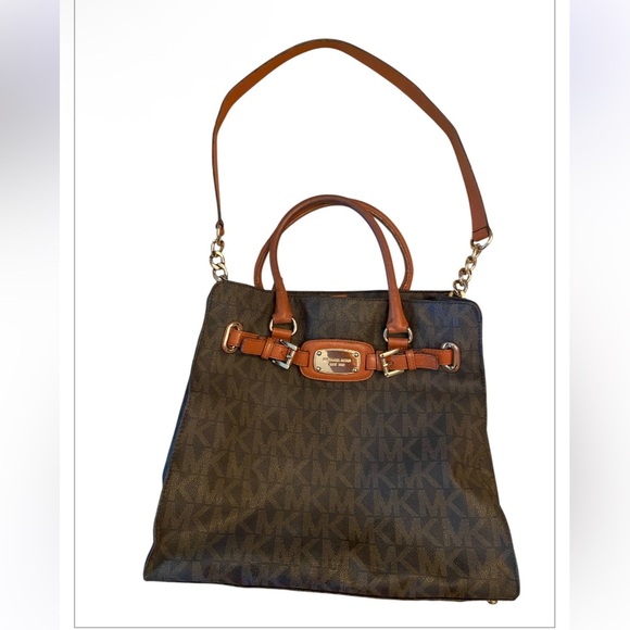 Michael Kors Hamilton Signature Shoulder bag Handbag Brown Saffiano Leather - Picture 1 of 10